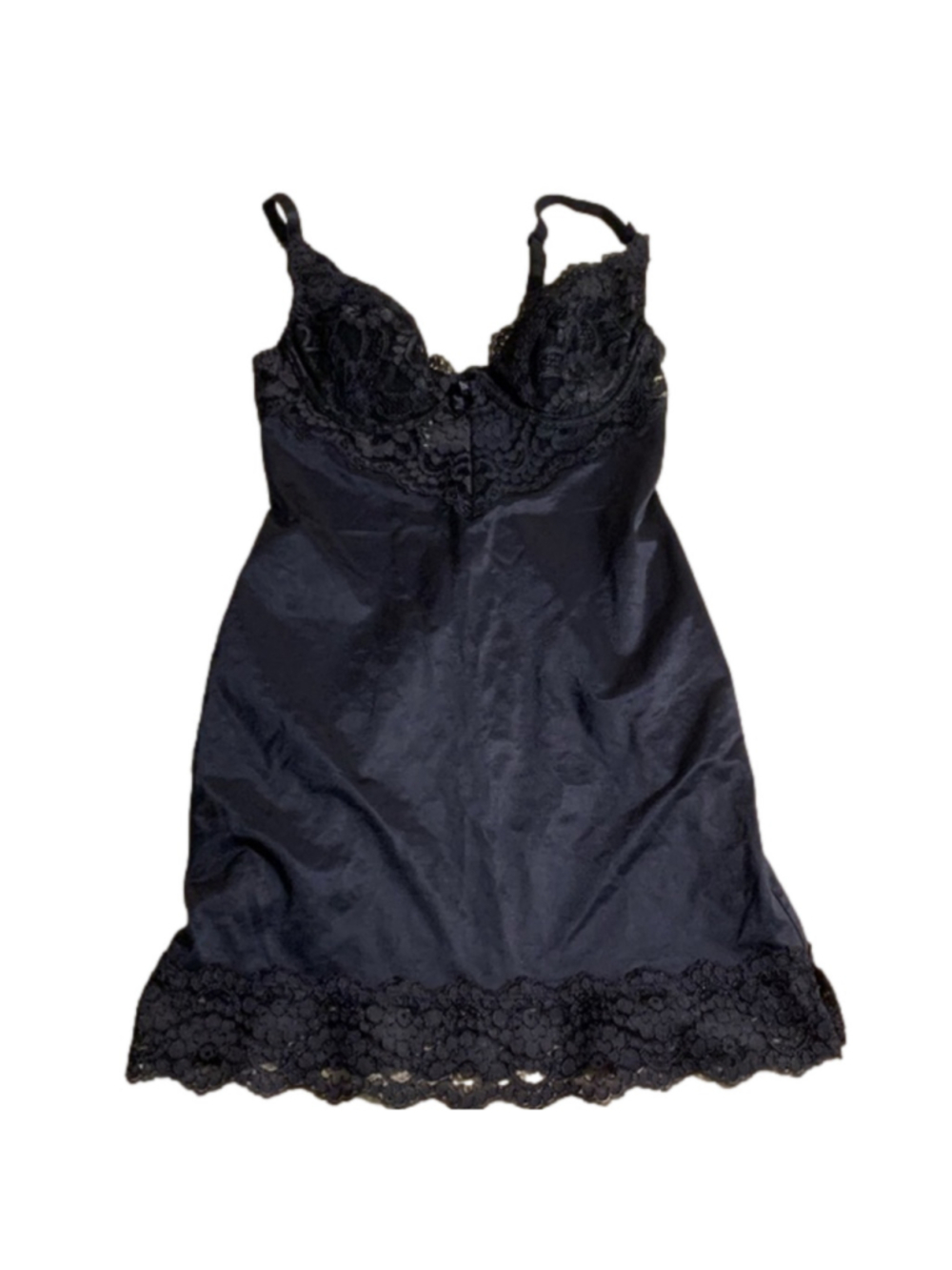 Victoria’s Secret black shirt slip camisole with built in bra satin and lace 36B